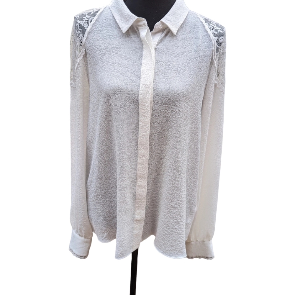 Laundry by Shelli Segal Womens Button Down Shirt‎ Cream Size Medium